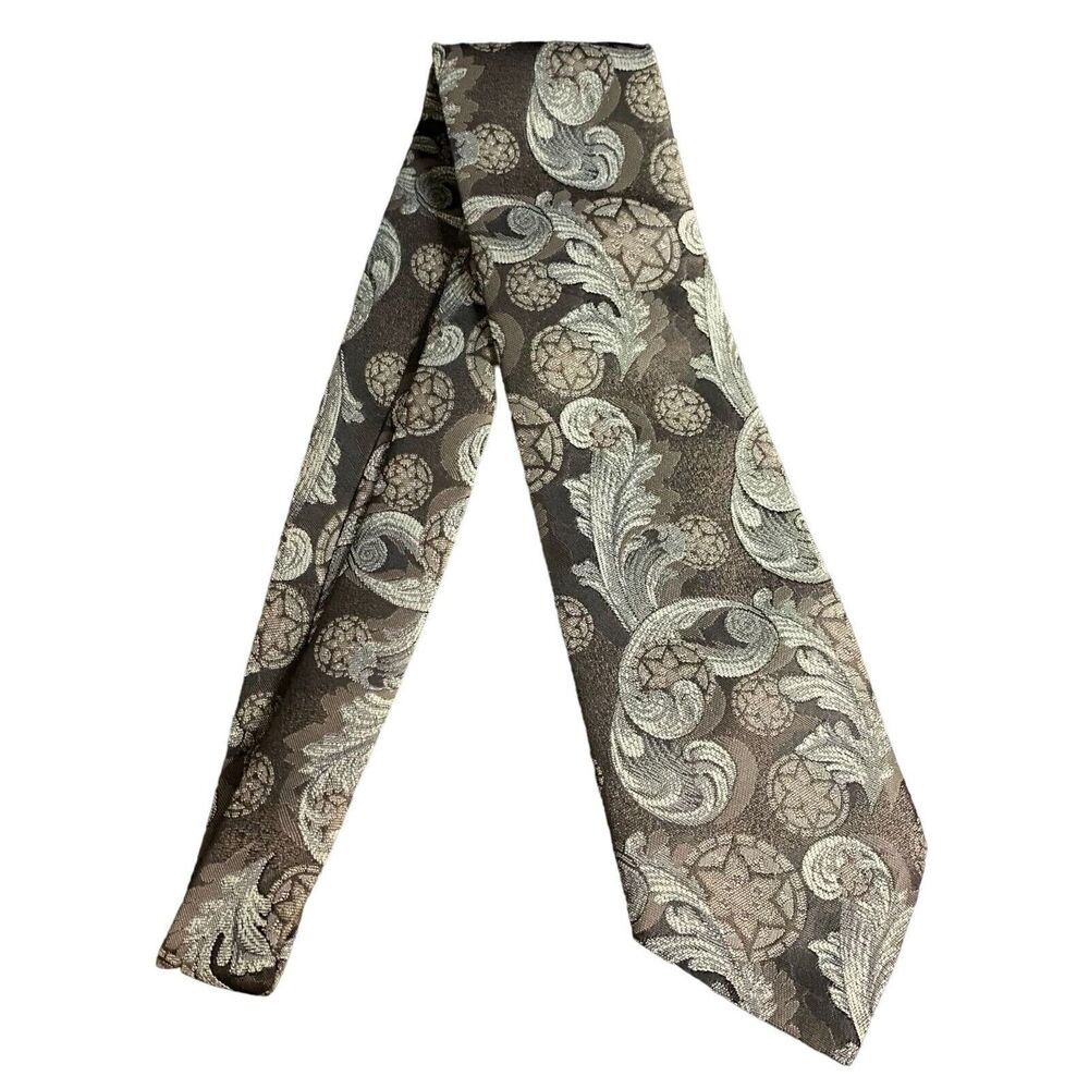 #6855 Town Craft Brown and Hint of Grey Paisley Mens Necktie, Tie 3.75 wide